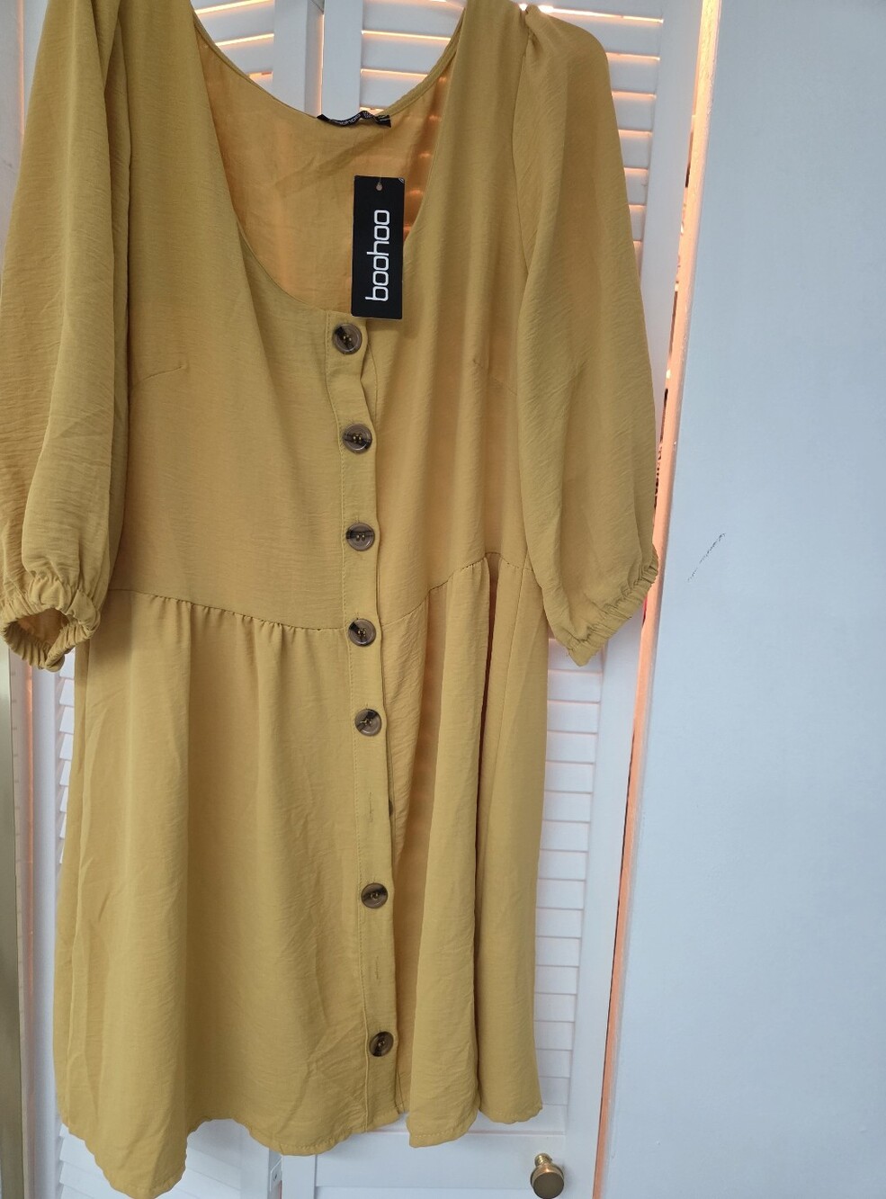 Boohoo Mustard Yellow Button-Front Dress